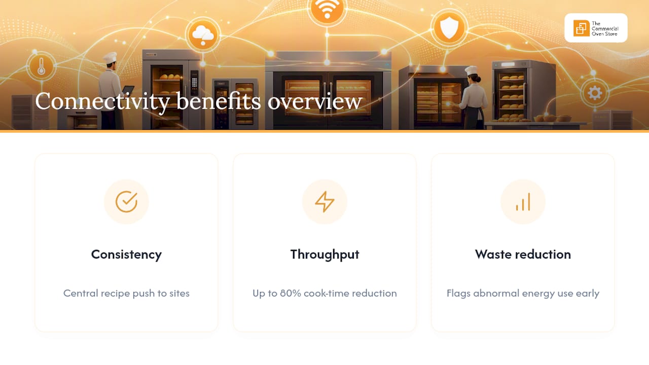 Diagram comparing operational benefits of connected ovens