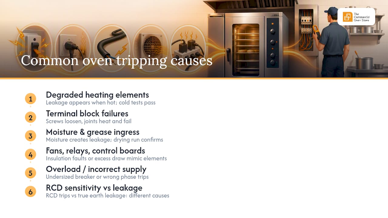 Why commercial ovens actually trip: the six usual suspects — overview diagram