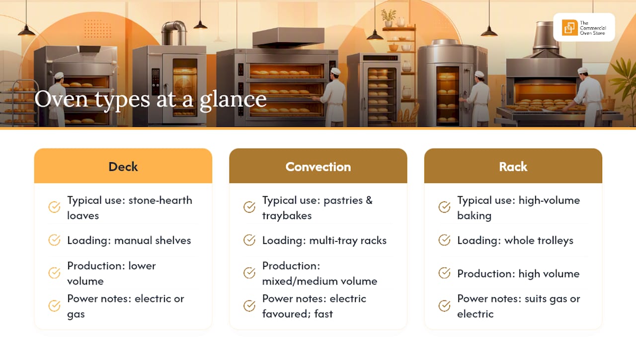Comparison of three commercial bakery oven types