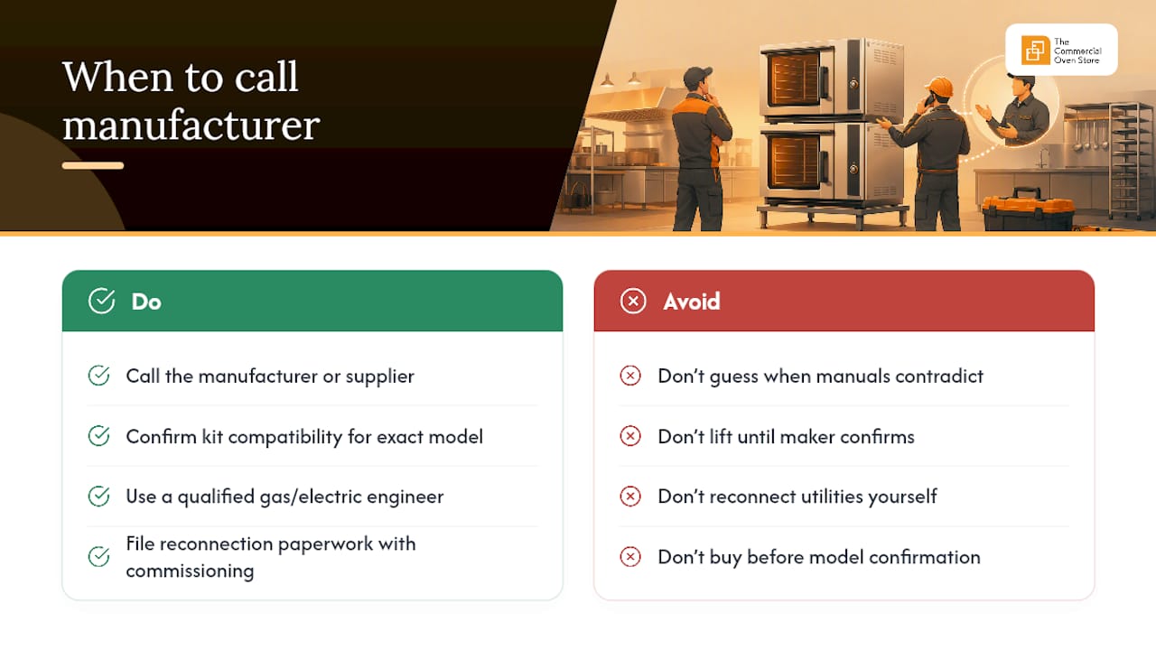 When to call the manufacturer instead of guessing — overview diagram