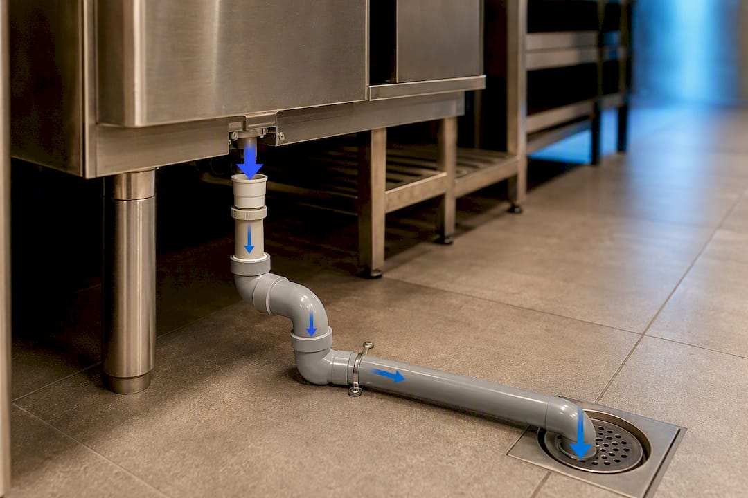Illustration of combi oven drain route