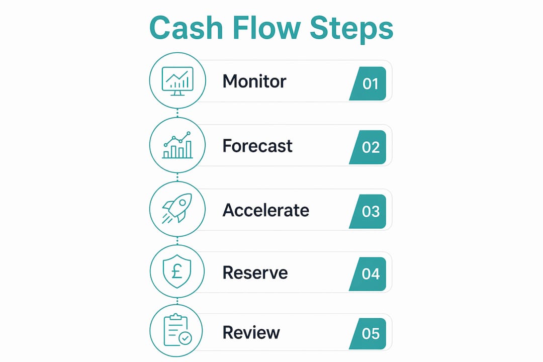 Infographic showing numbered cash flow management steps