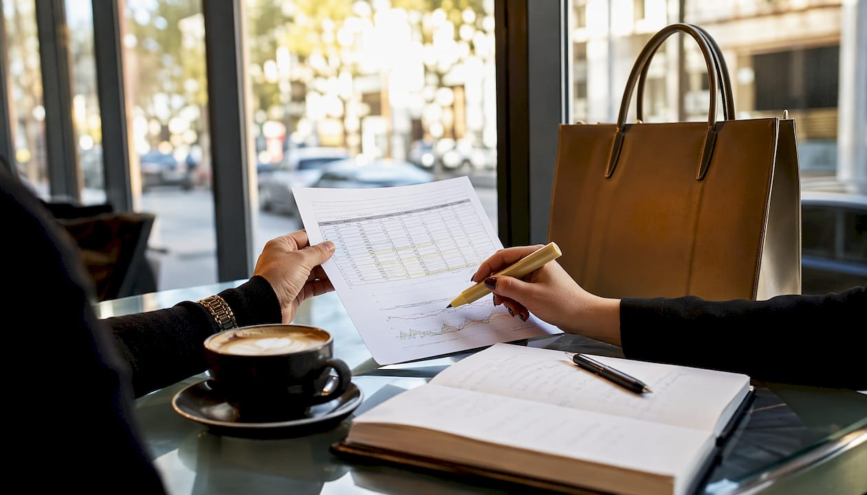 Hands comparing used car loan interest rates on paper