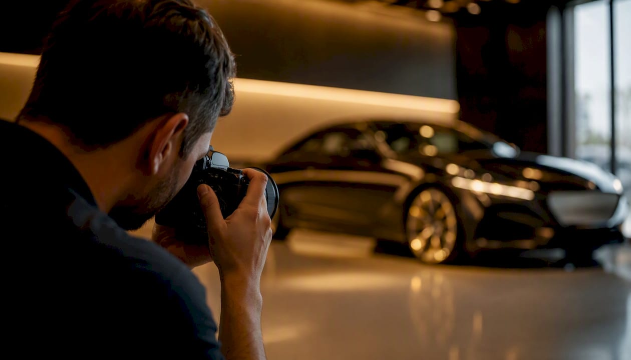 Photographer shooting a premium car detail