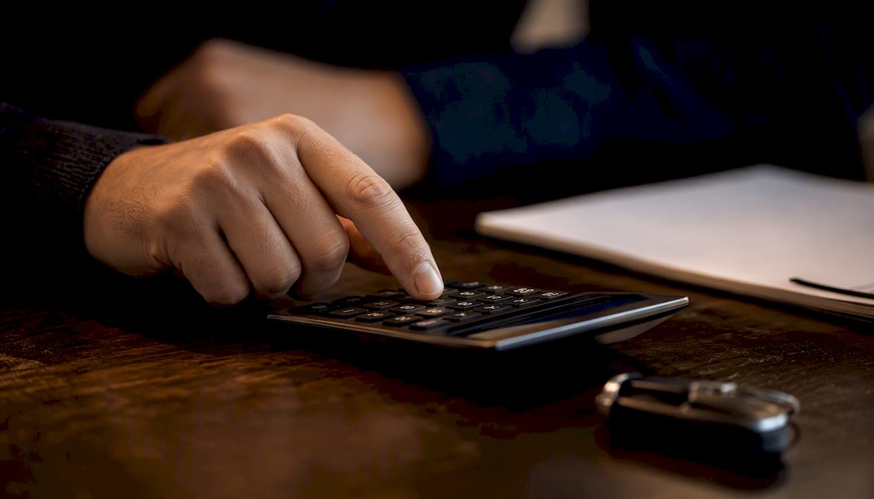 Hand calculating car loan figures