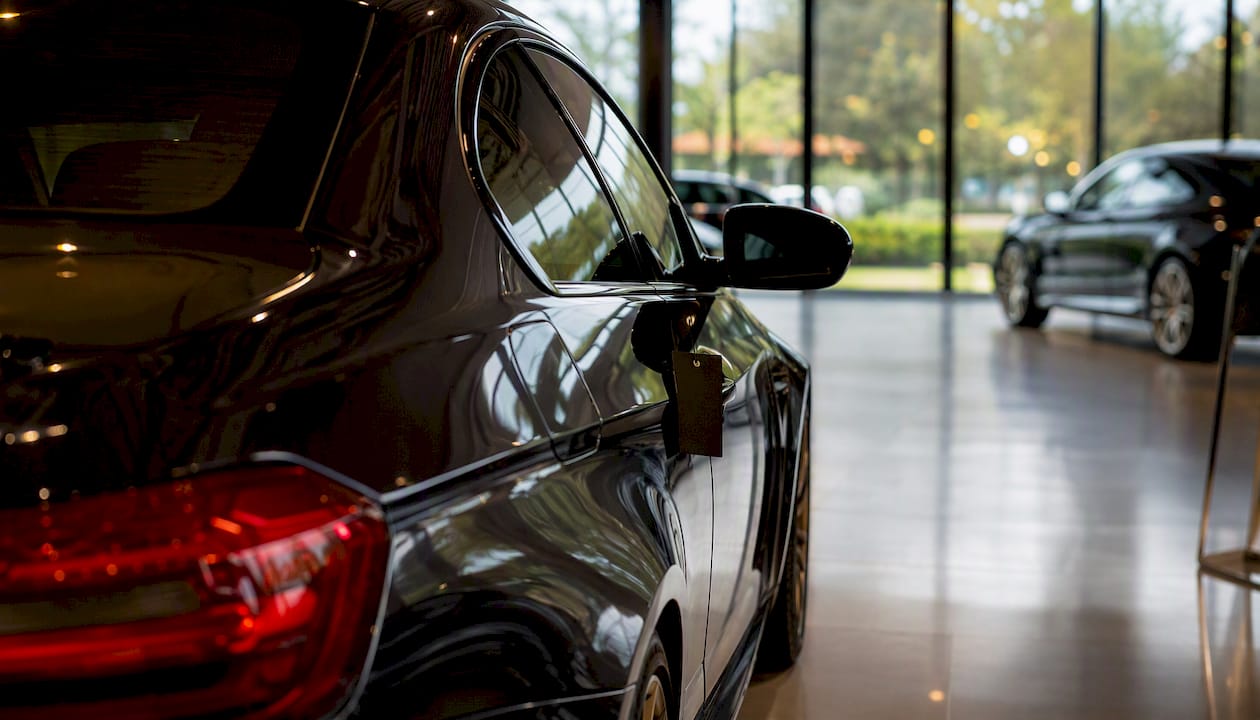 Partial luxury car front with price tag
