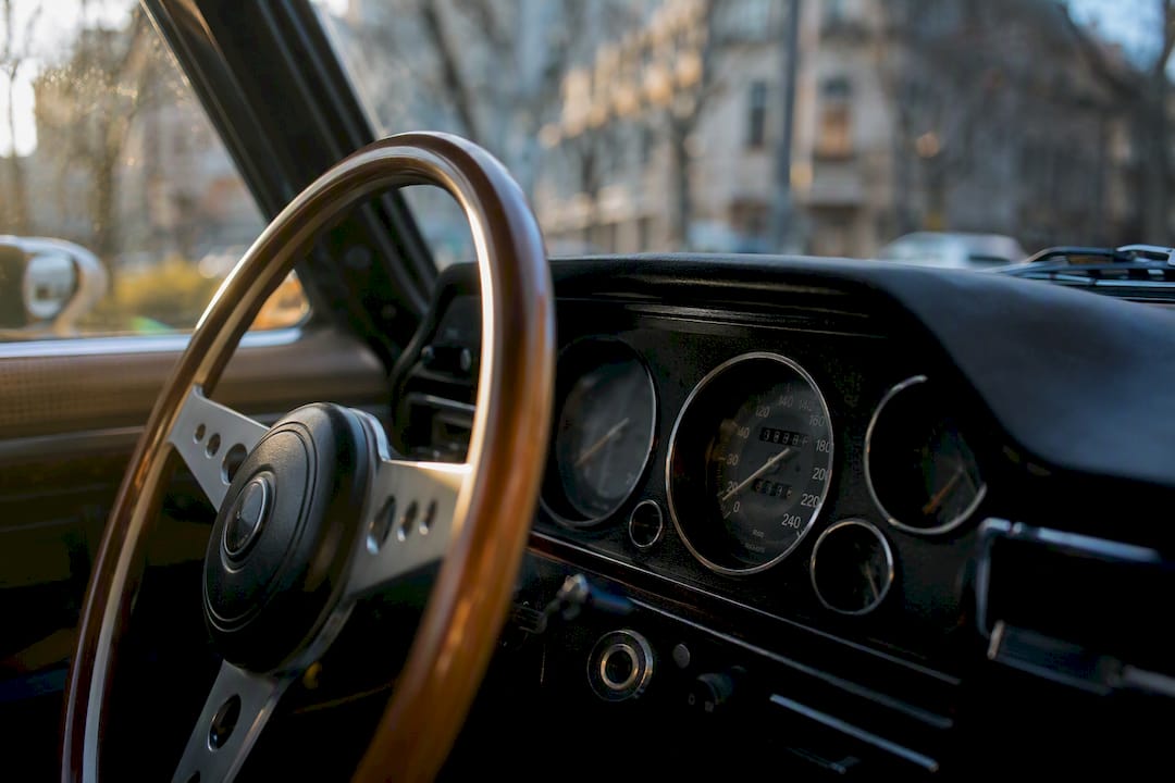 Vintage car dashboard and odometer close-up