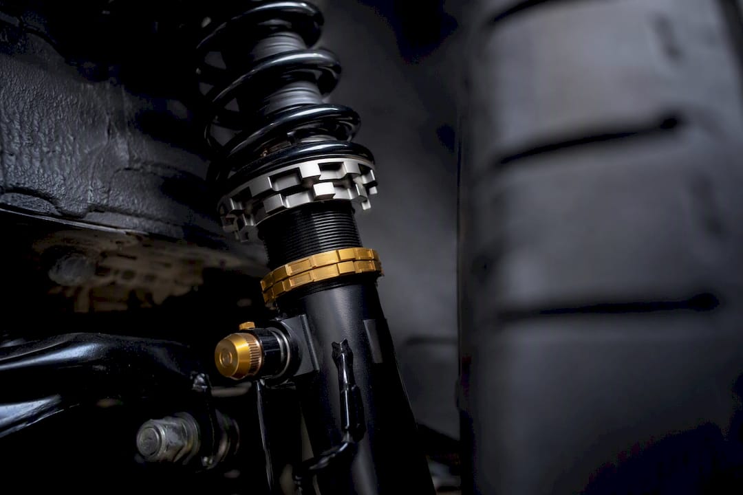 Aftermarket coilover suspension close-up