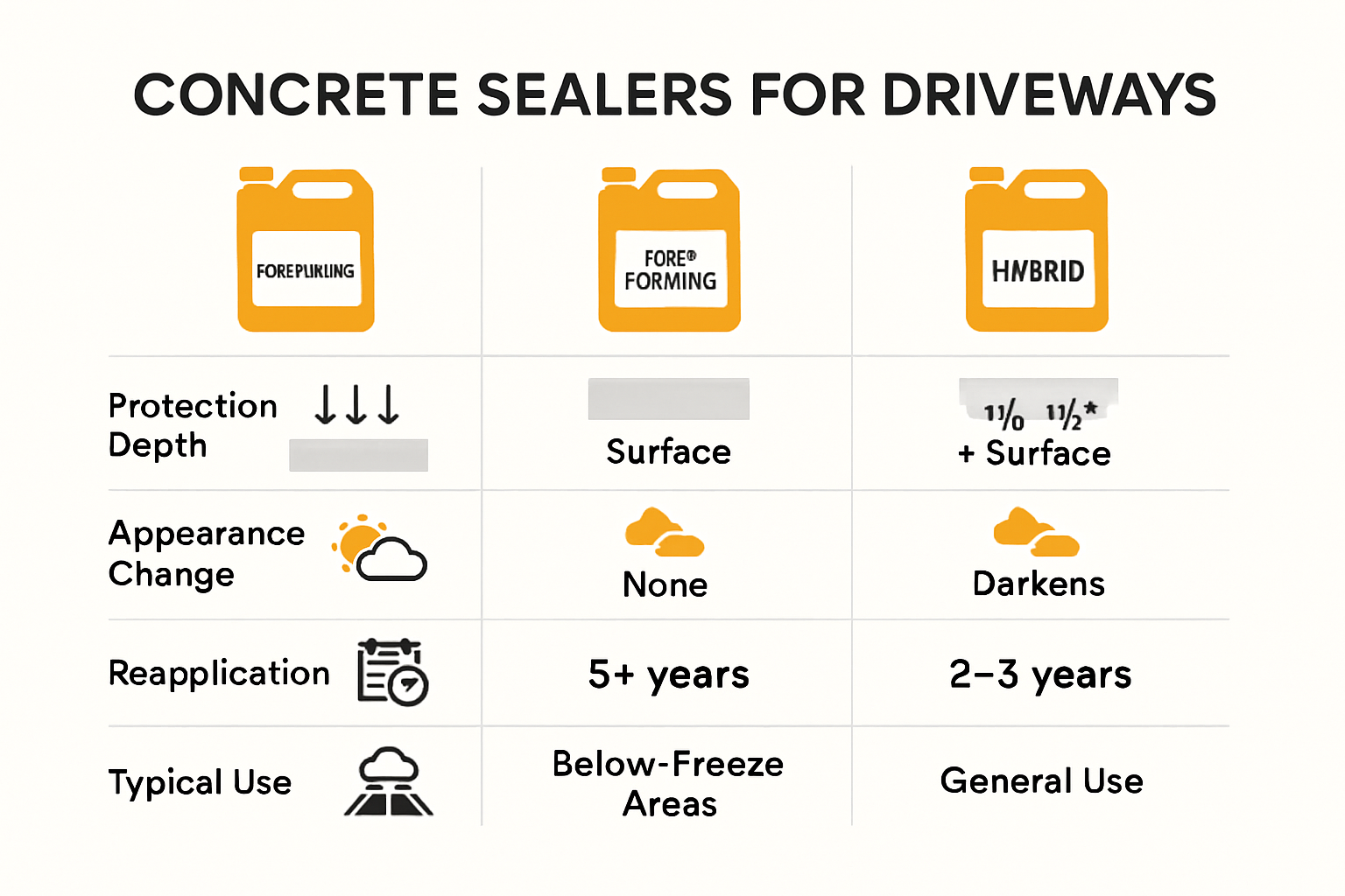 Infographic comparing concrete sealer types