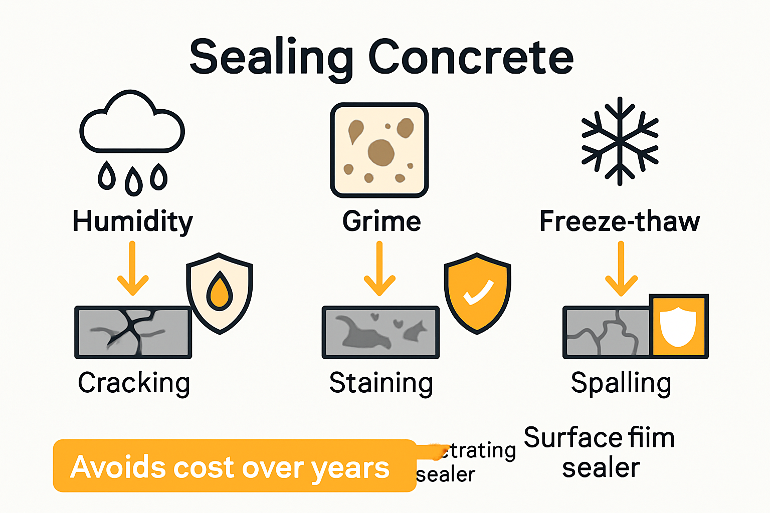 Infographic showing concrete threats and benefits of sealing