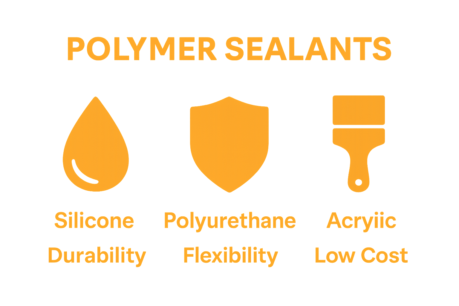 Infographic comparing silicone, polyurethane, and acrylic polymer sealants and their key features