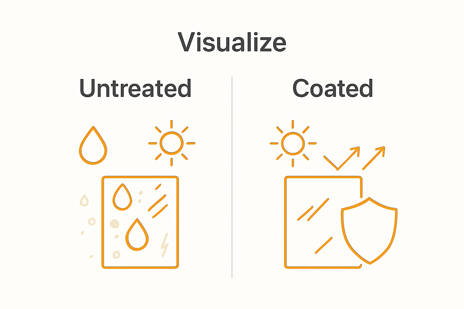 Infographic comparing untreated and coated glass surfaces
