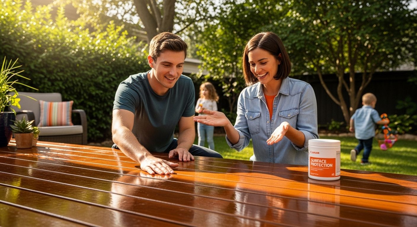 sealed wooden deck happy family