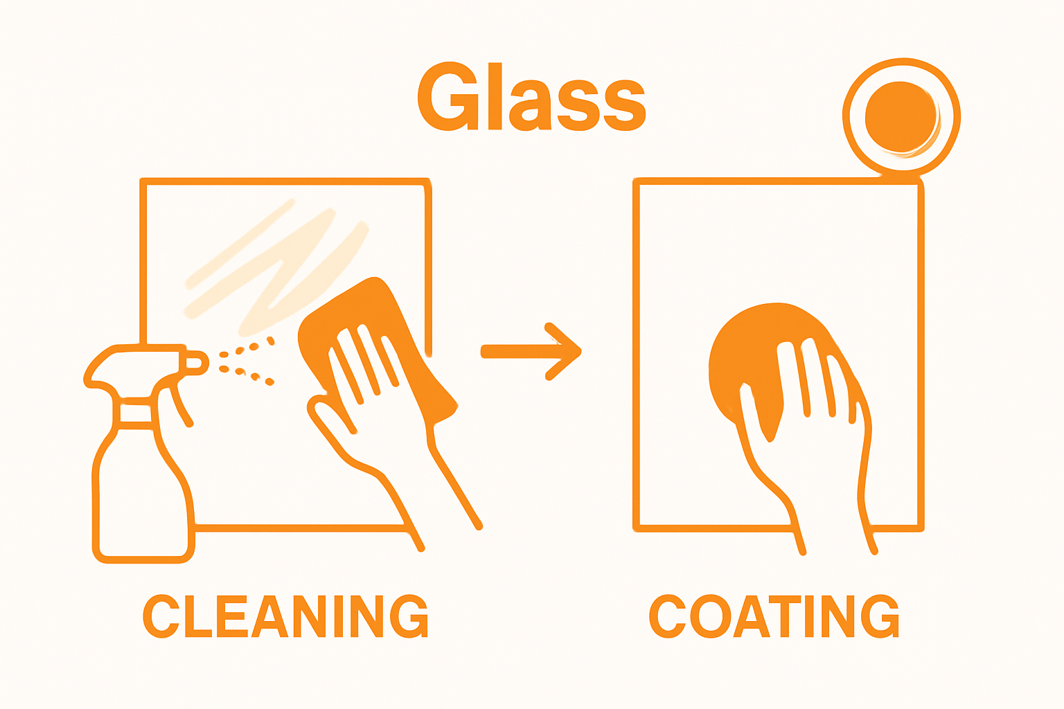 Infographic showing two-step process: clean glass, apply coating