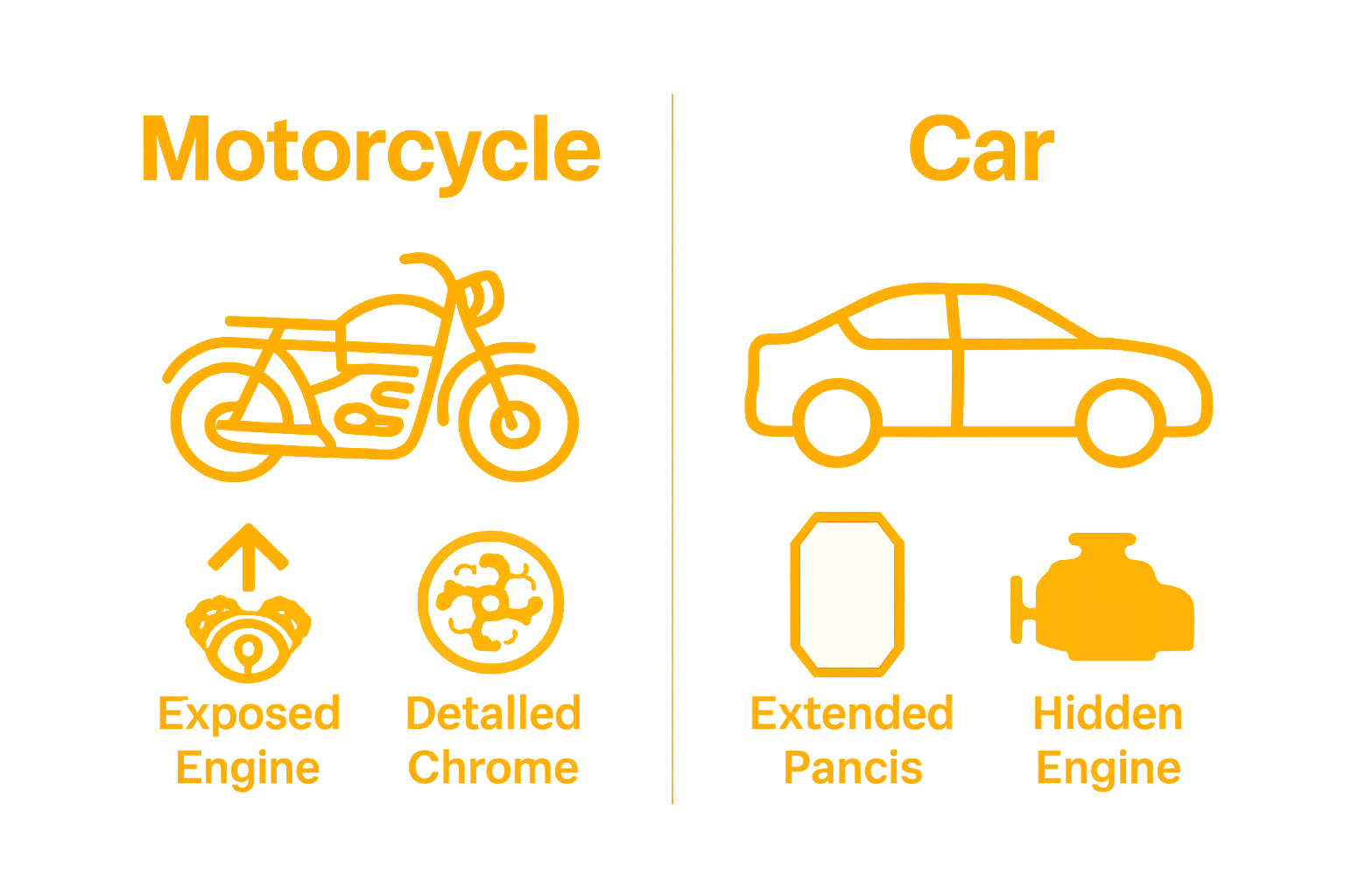 Comparison of motorcycle and car detailing focus areas