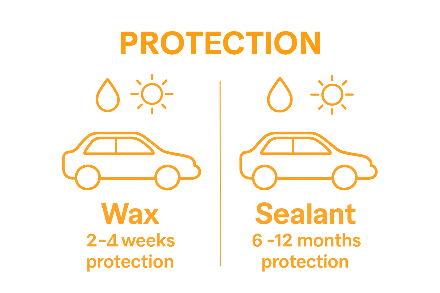 Infographic comparing wax vs. sealant protection duration and effectiveness