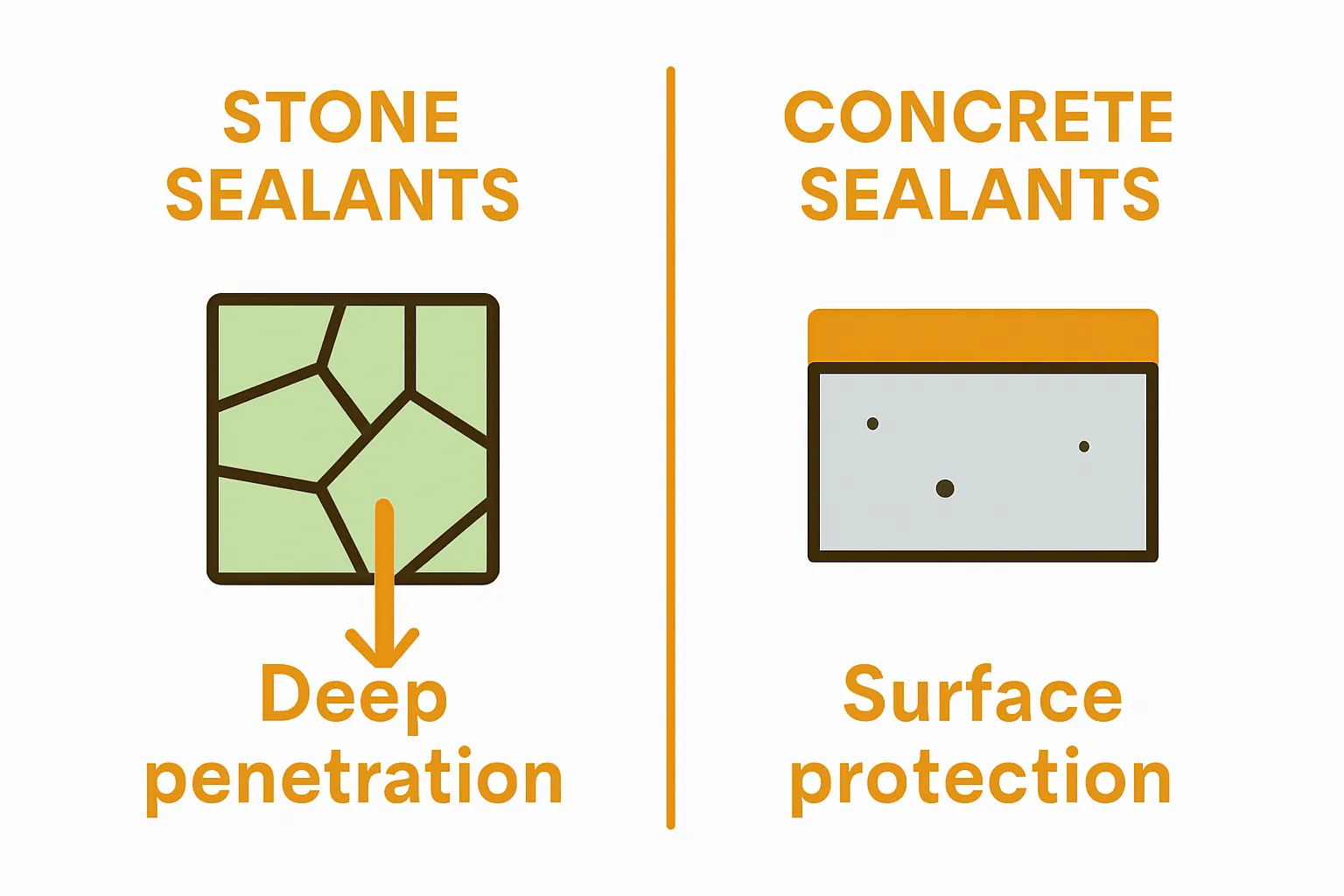 Comparative icons for stone versus concrete sealants