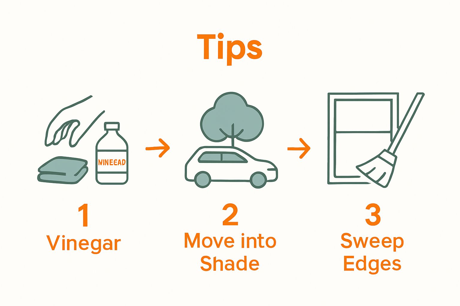 Infographic showing three-step car window cleaning prep process.