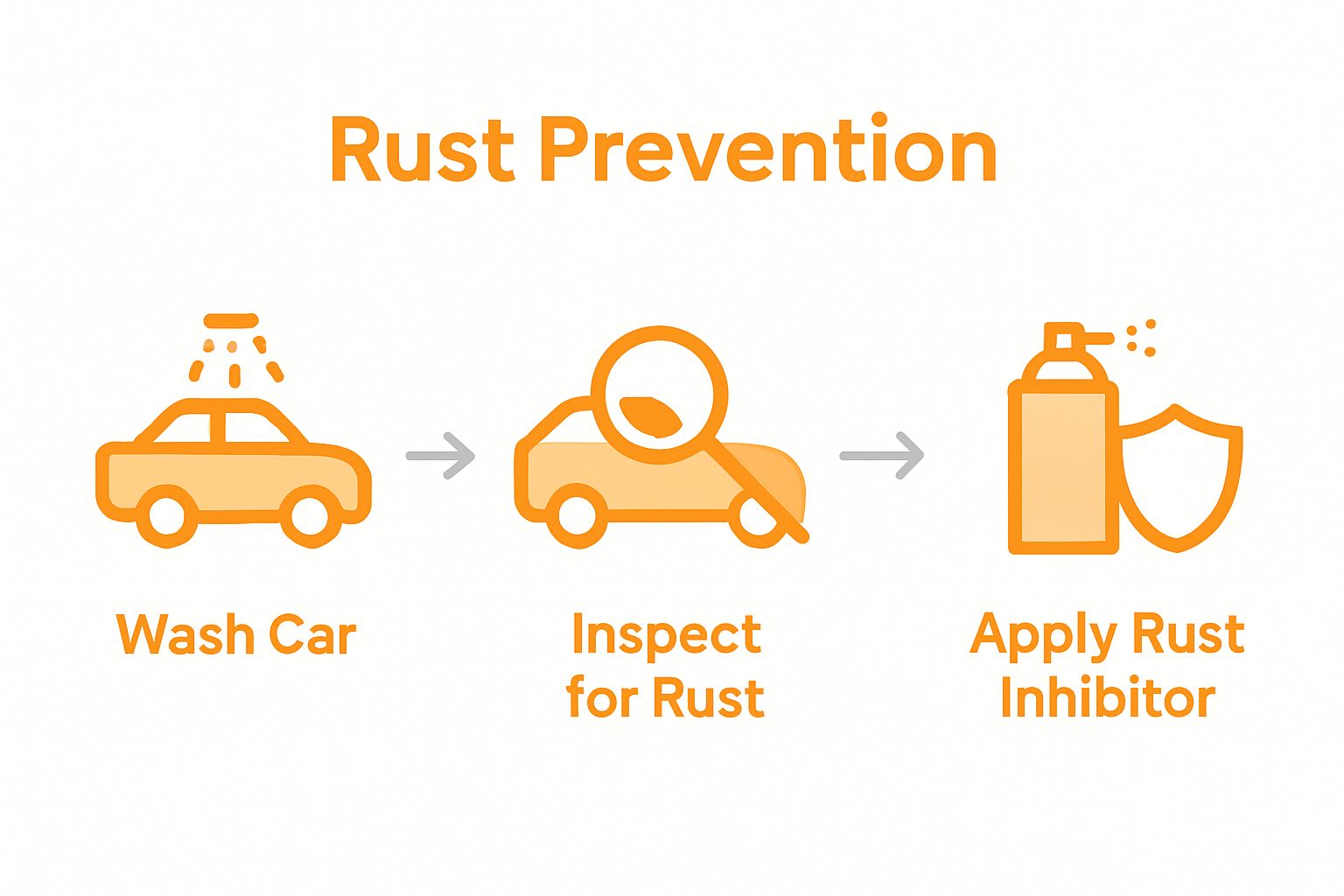 Simple diagram of washing, inspecting, and protecting car from rust
