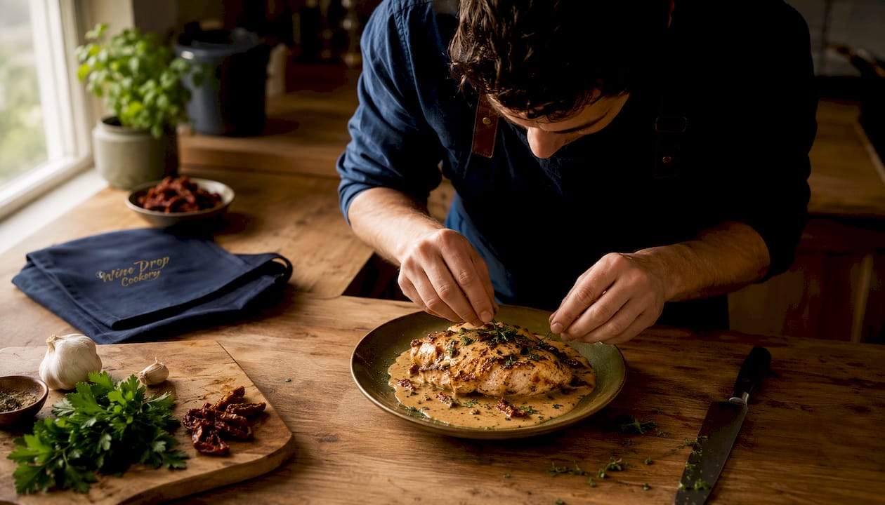Plating creamy Marry Me Chicken dish