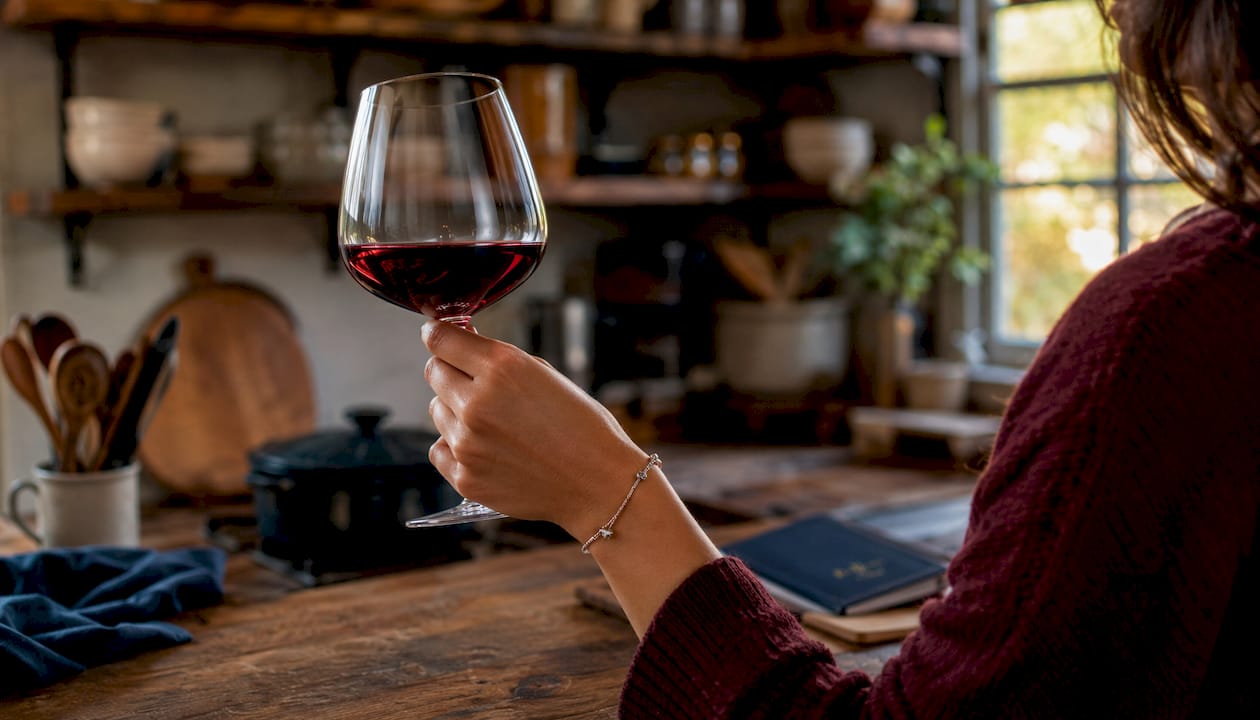 Close-up red wine glass with wine