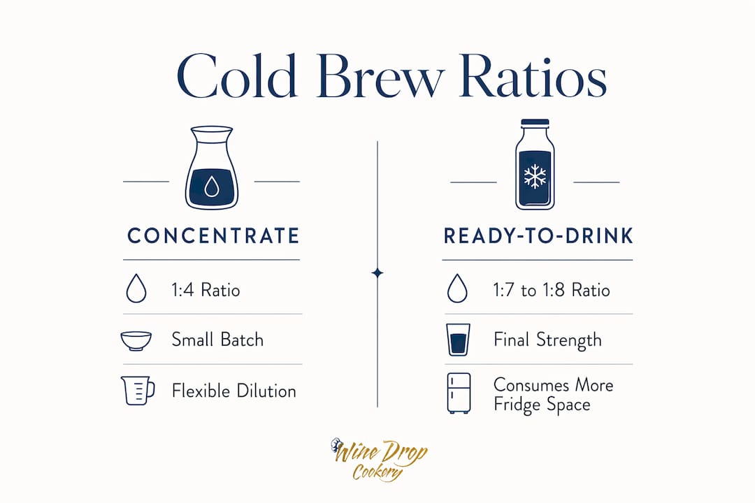 Infographic comparing cold brew concentrate and ready-to-drink ratios