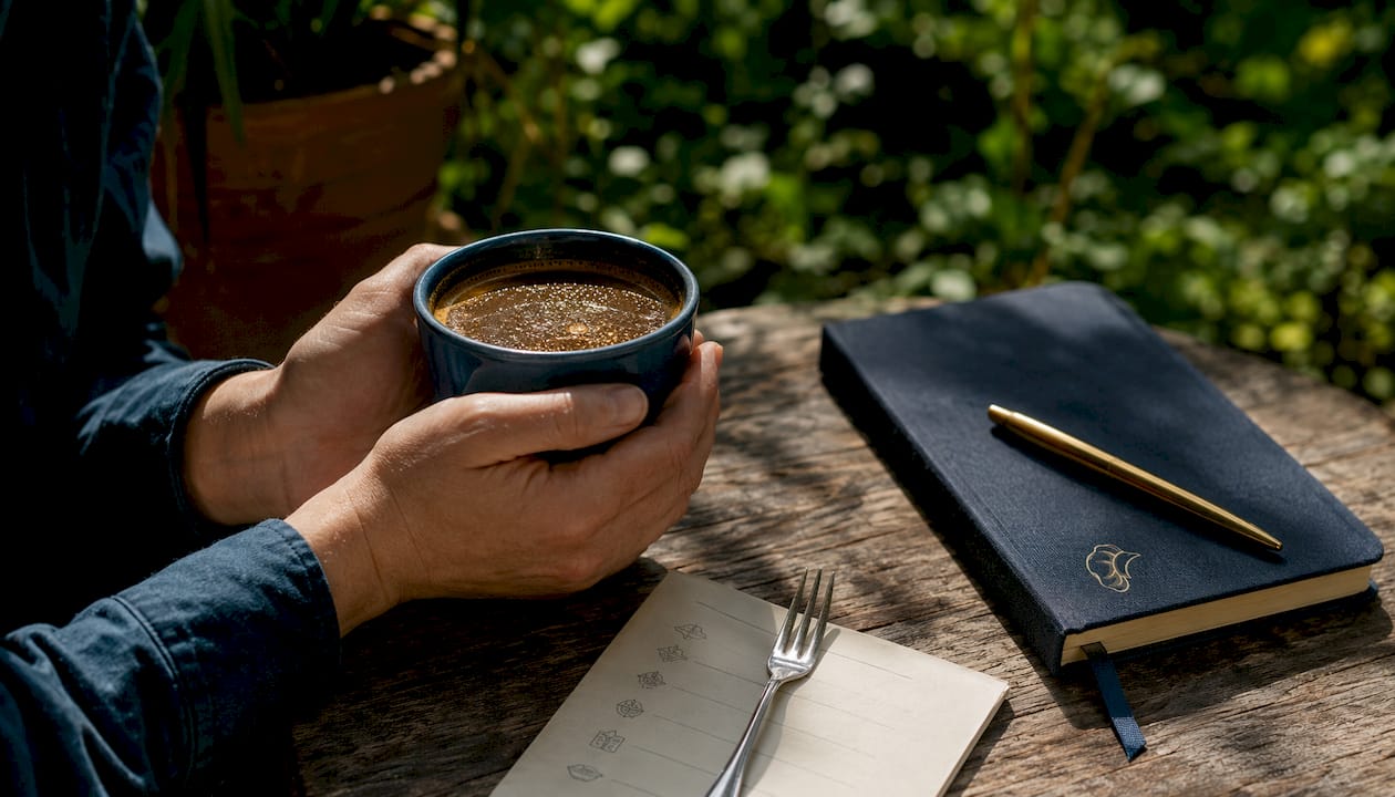 Hands holding coffee cup for tasting