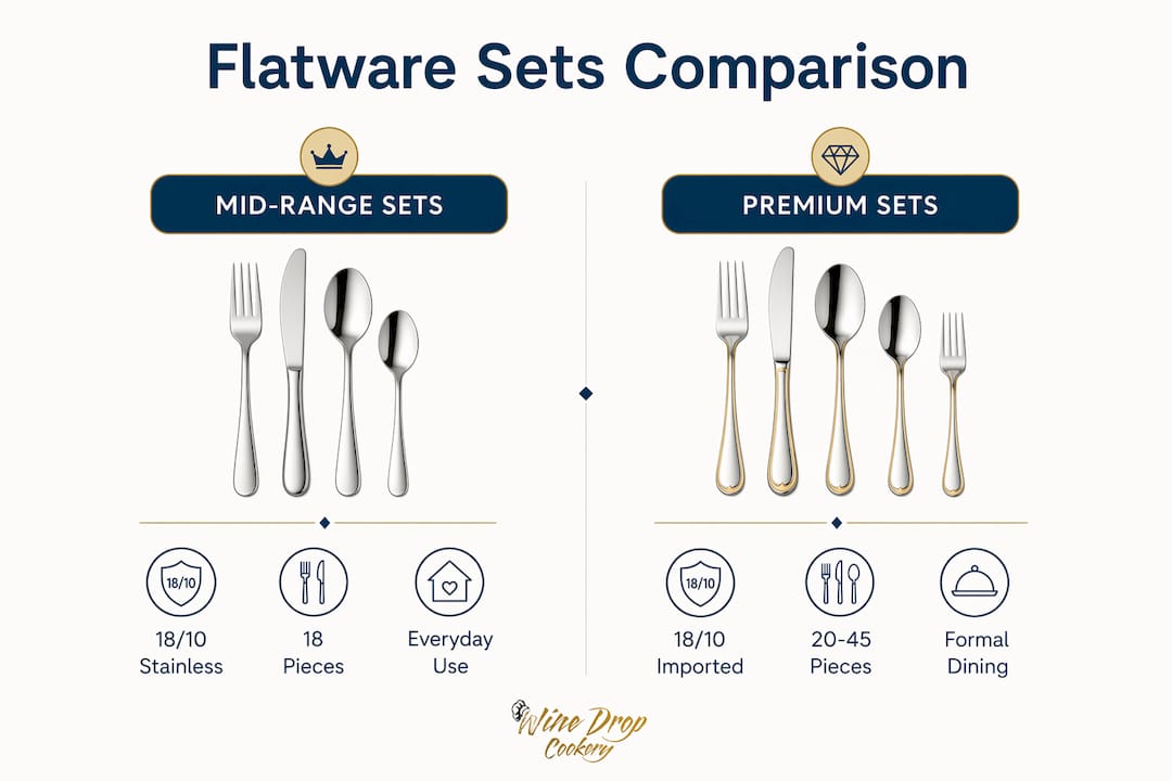 Infographic showing comparison of flatware set categories
