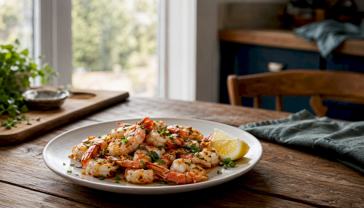 Healthy cooked shrimp dish on plate
