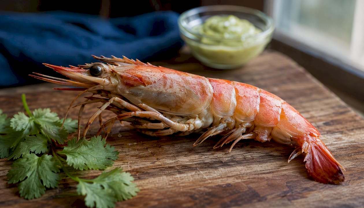 Cooked shrimp anatomy close-up