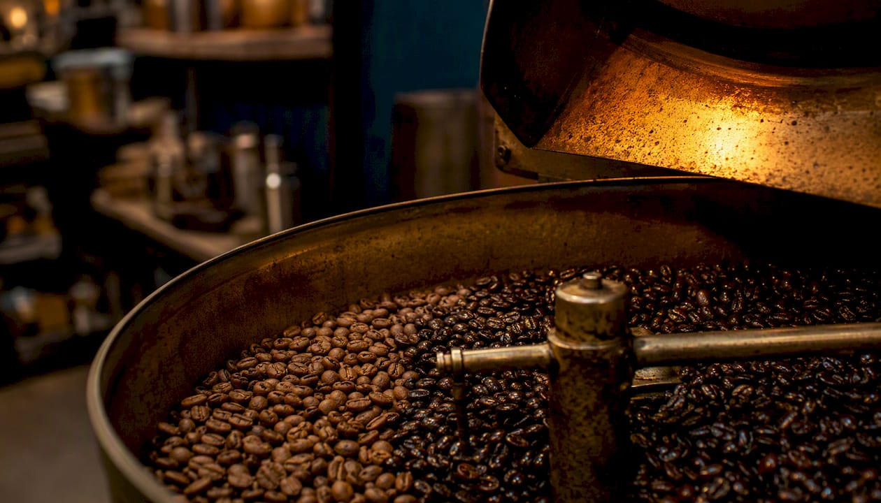 Close-up of coffee beans roasting chemistry