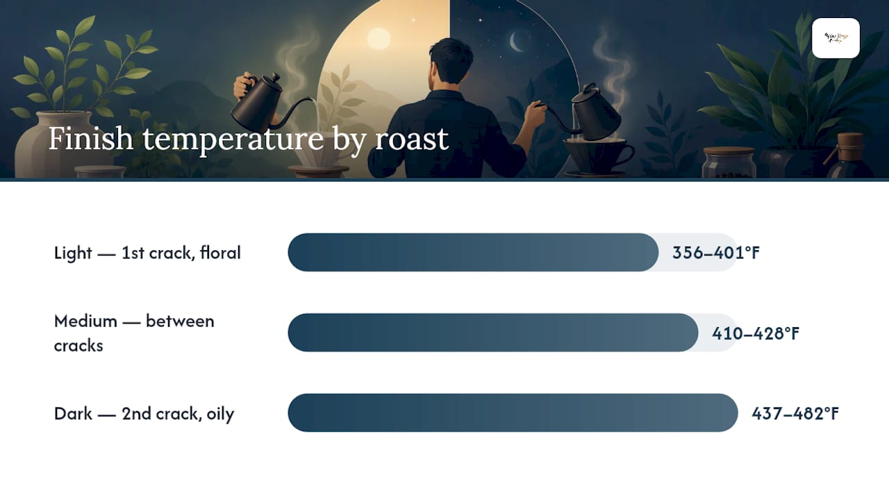 Diagram comparing coffee roast temperature levels and effects