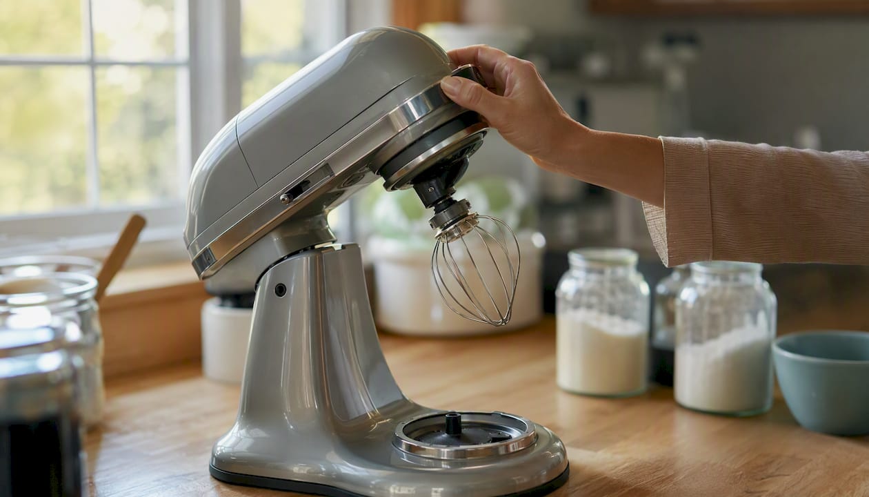 Hand tilting stand mixer head back