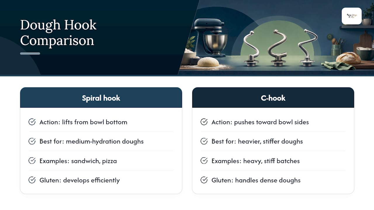 Comparison of spiral and C-hook dough hooks