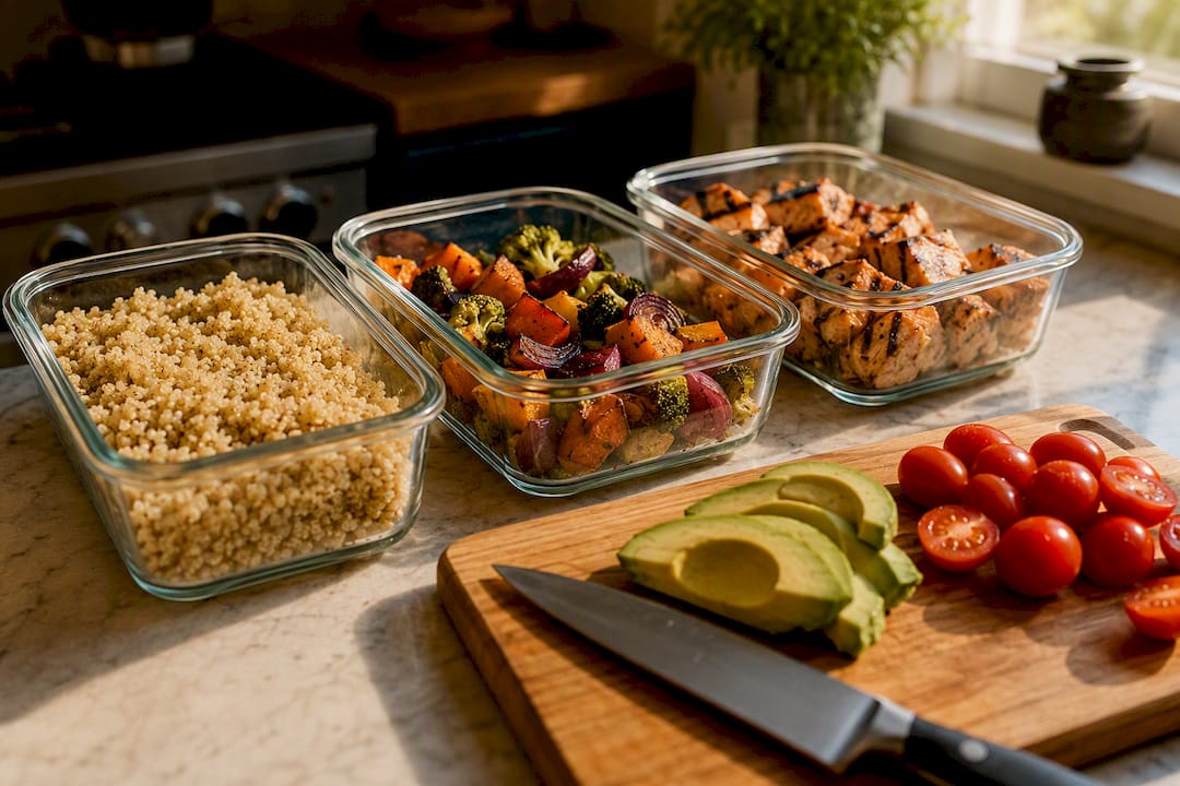 Prepped meal components ready for assembly