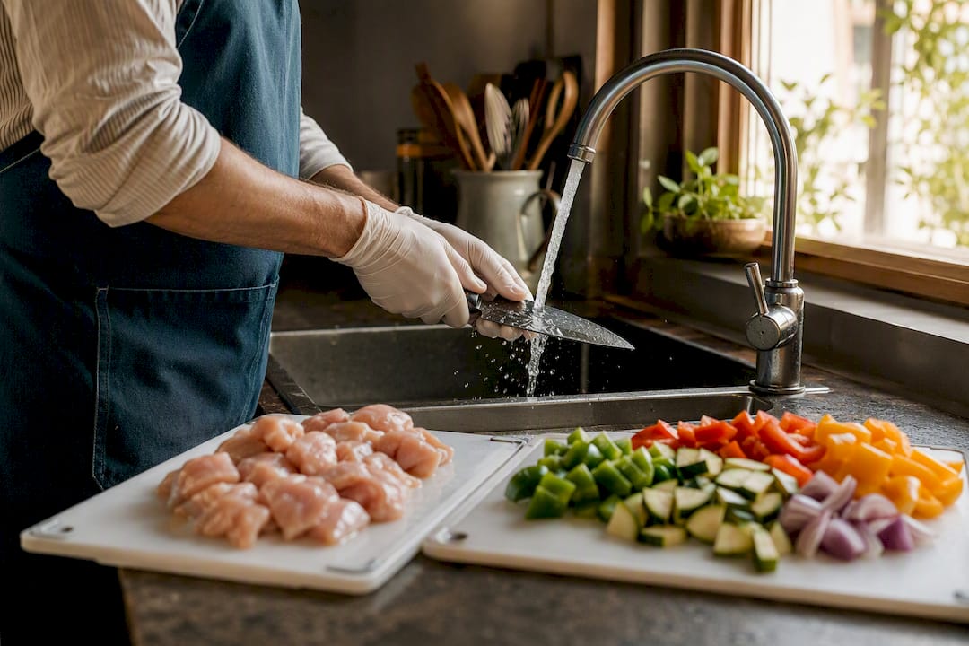 Separate cutting boards and hand washing knife