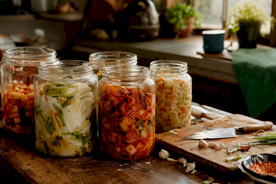 Fermentation jars with banchan vegetables