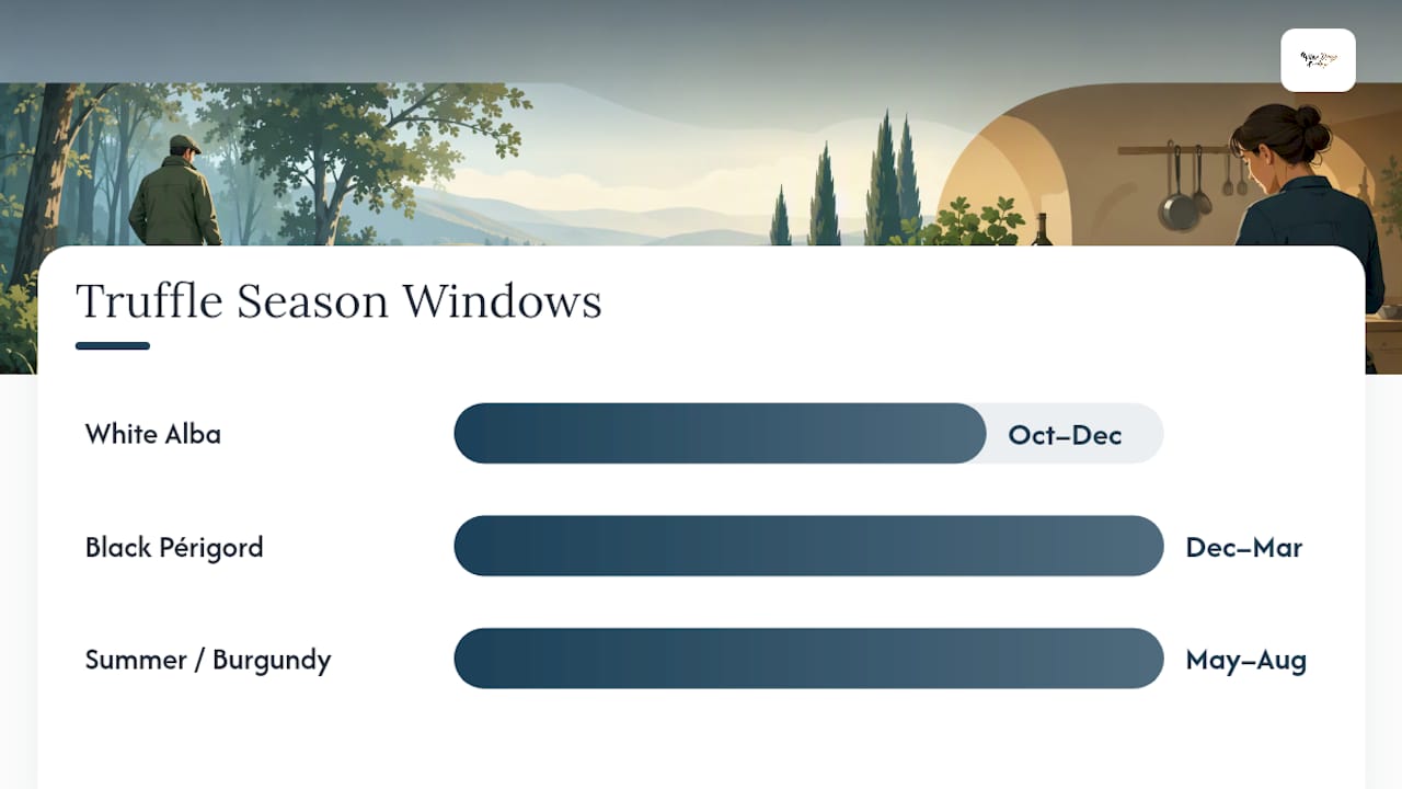 Calendar comparing three fresh truffle seasons