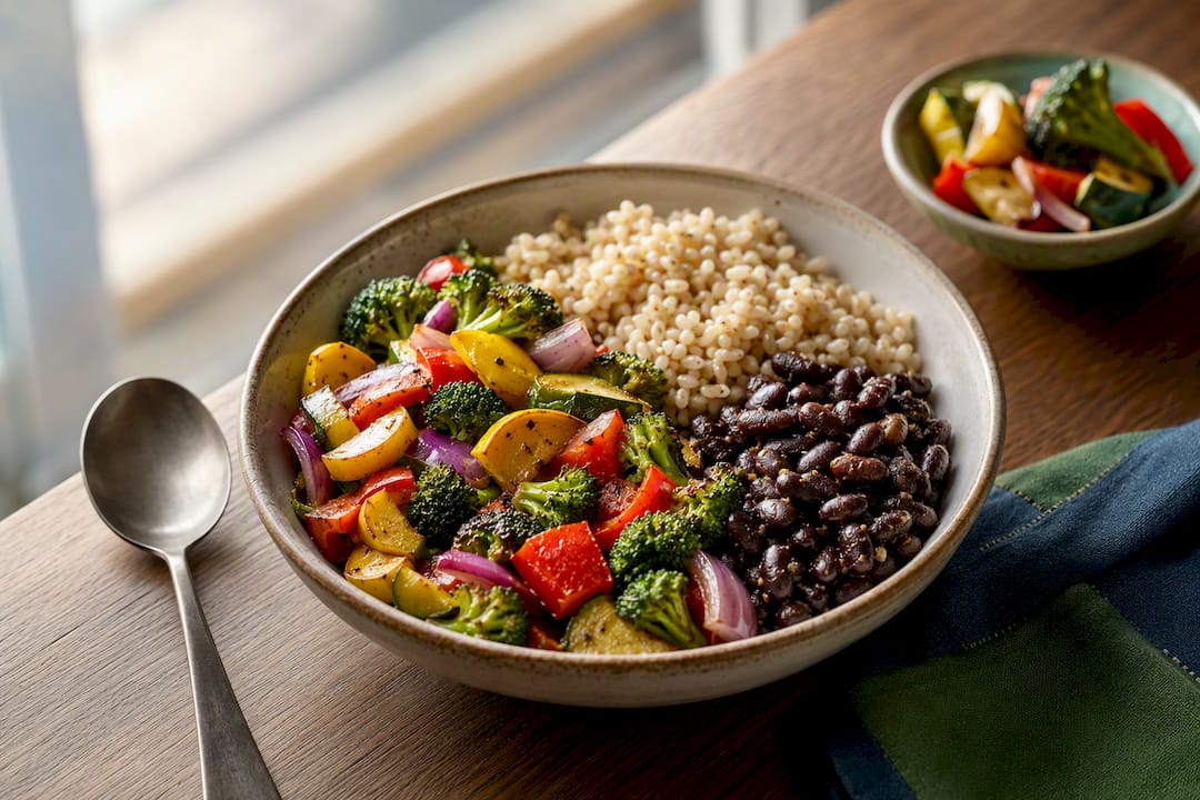 Grain bowl showing balanced food portions