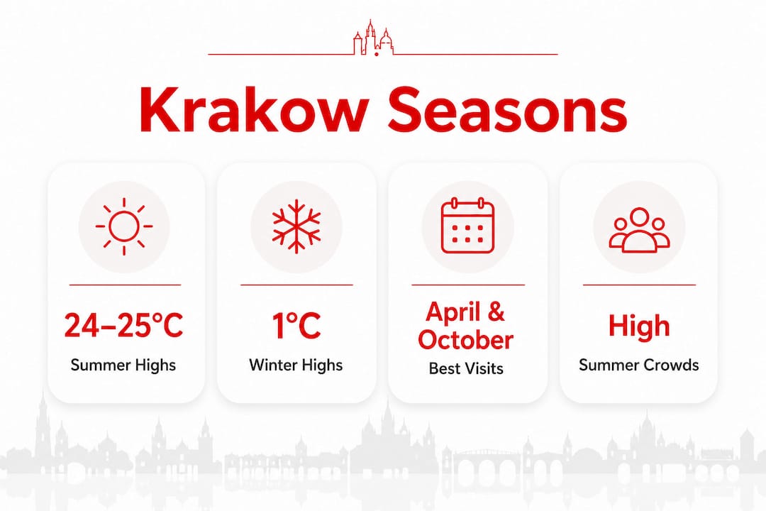 Infographic showing Krakow seasonal weather and crowd data