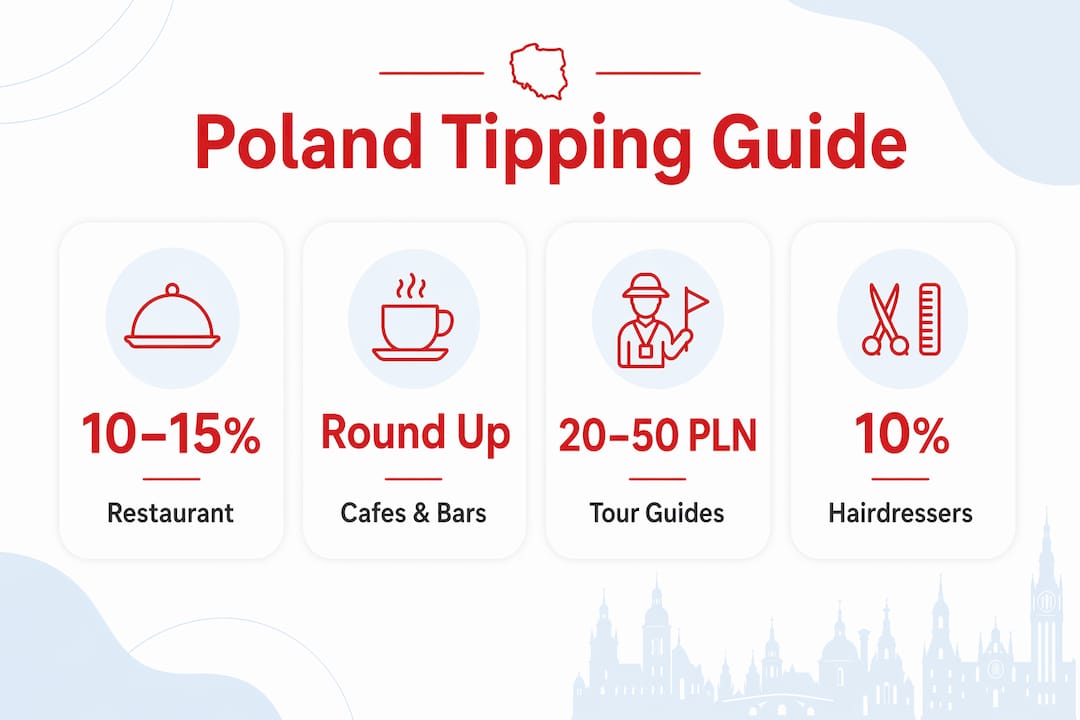 Infographic summarizing Poland tipping standards