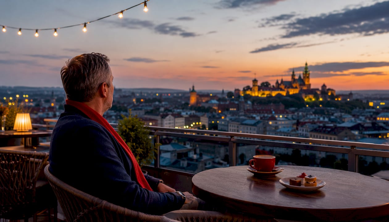 Man enjoying rooftop view at Metrum Restobistro