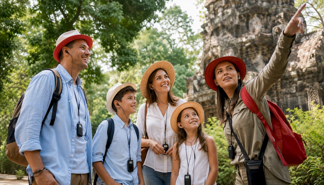 Family on professional guided museum tour