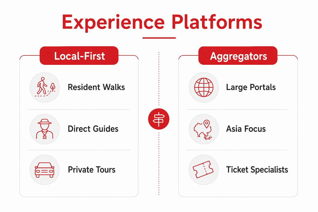 Infographic showing two main categories of alternative travel experience platforms