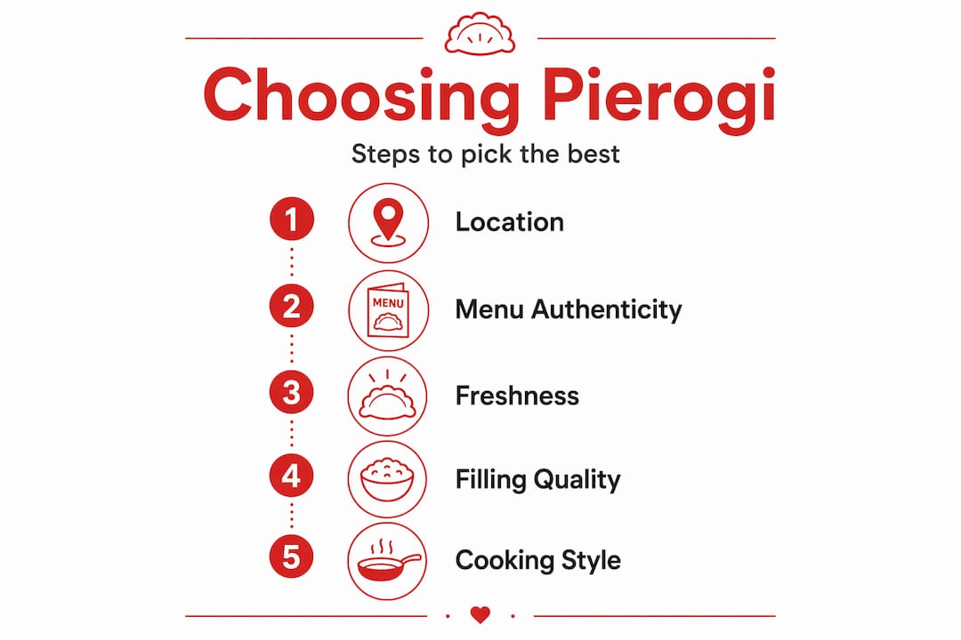 Infographic illustrating steps to choose best pierogi in Krakow