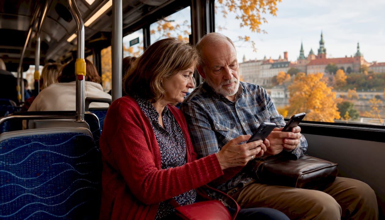 Passengers using phones on Bus line 304