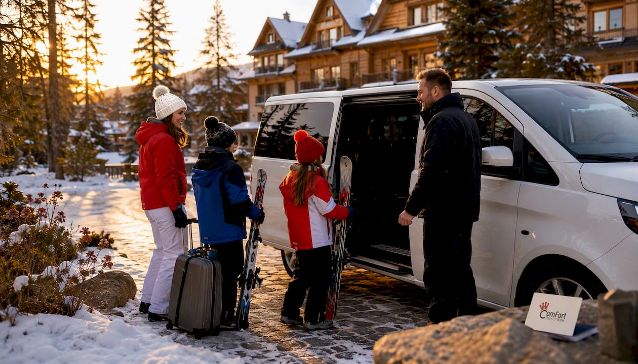 Private transfer vehicle with passengers in Zakopane