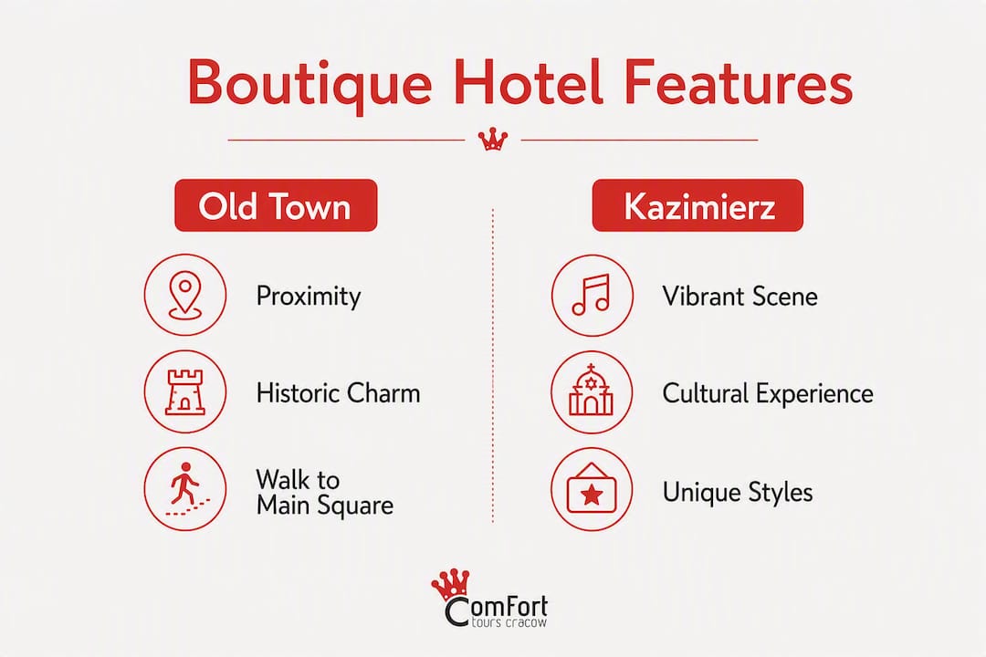 Infographic showing boutique hotel features by neighborhood