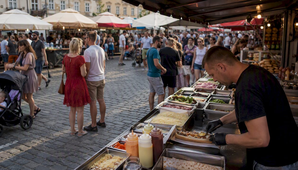 Zapiekanki vendor at Plac Nowy flea market