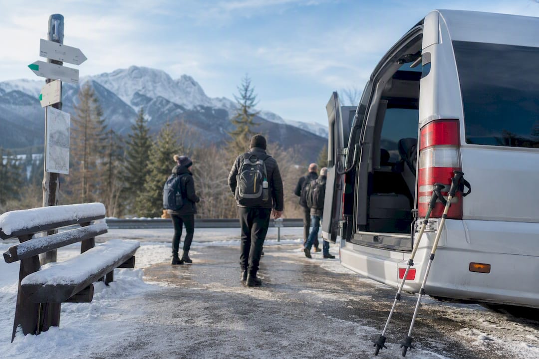 Local minibus boarding passengers in Zakopane